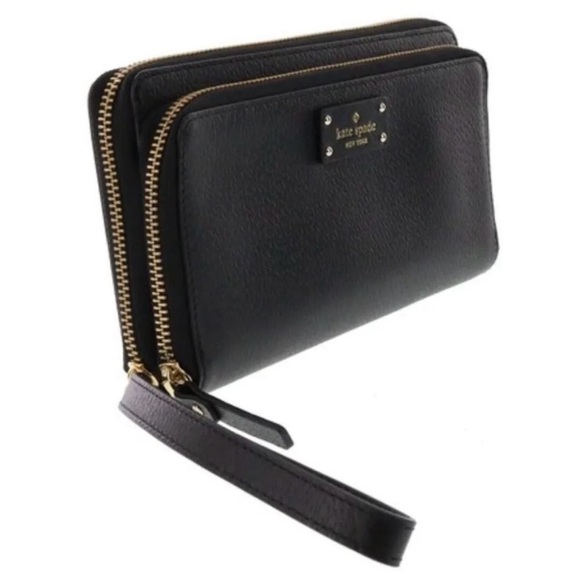 Kate Spade Grove Street Anita Leather Wristlet Clutch Wallet Black Travel - Picture 1 of 12